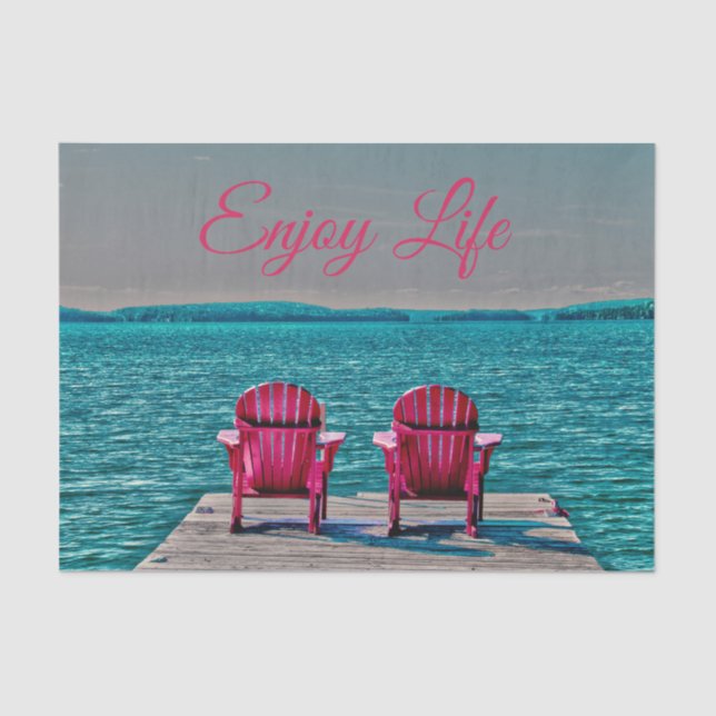 Adirondack Beach Chairs Rustic Teal Enjoy Life Tissue Paper (Front)