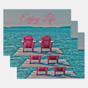 Adirondack Beach Chairs Rustic Teal Enjoy Life Wrapping Paper Sheet