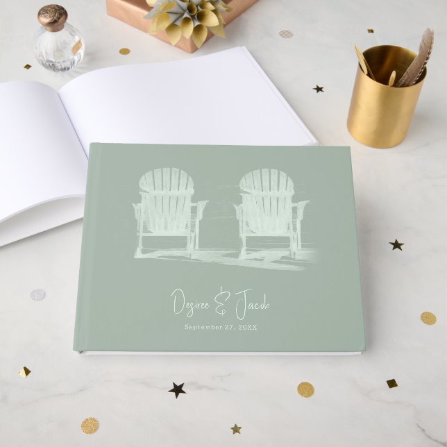 Adirondack Beach Chairs Sage Green Wedding Guest Book (Front Open)