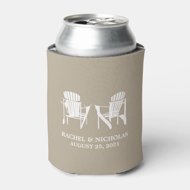 Adirondack Beach Chairs Tan | Wedding Can Cooler (Can Front)