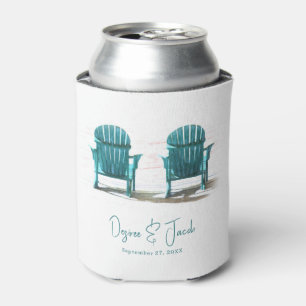 Adirondack Beach Chairs White Teal Wedding Can Cooler