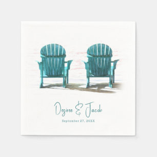 Adirondack Beach Chairs White Teal Wedding Napkin