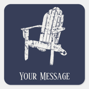 Adirondack Chair White and Navy Blue Personalised Square Sticker