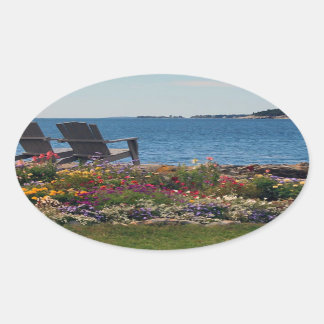 Adirondack Chairs Along the Shore in East Boothbay Oval Sticker