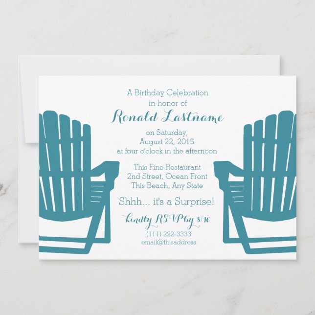 Adirondack Chairs Beach Birthday Invitation (Front)