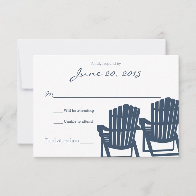 Adirondack Chairs Blue Beach Wedding Response Card (Front)