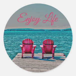 Adirondack Chairs Cottage Enjoy Life Teal Rustic Classic Round Sticker