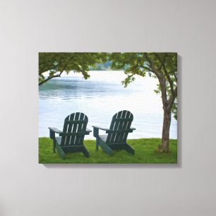 Adirondack Chairs facing a Lake Canvas Print