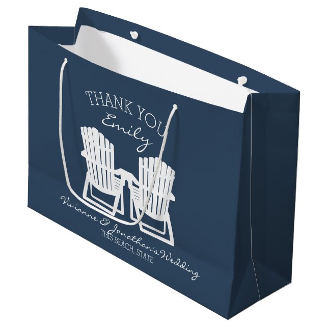 Adirondack Chairs Navy Blue Large Gift Bag (Front Angled)