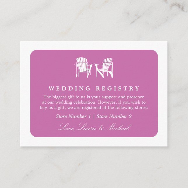 Adirondack Chairs | Wedding Bridal Gift Registry Enclosure Card (Front)