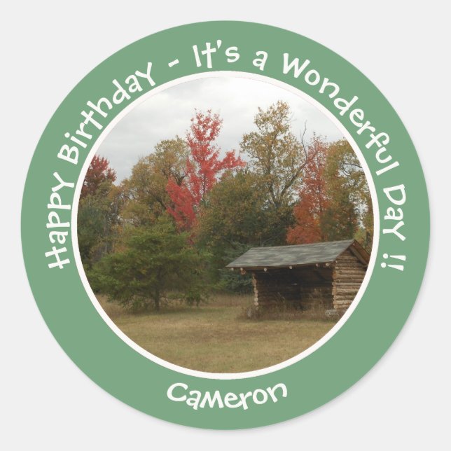 Adirondack Lean-to in Autumn Birthday Party Items Classic Round Sticker (Front)