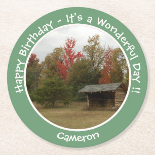 Adirondack Lean-to in Autumn Birthday Party Items Round Paper Coaster