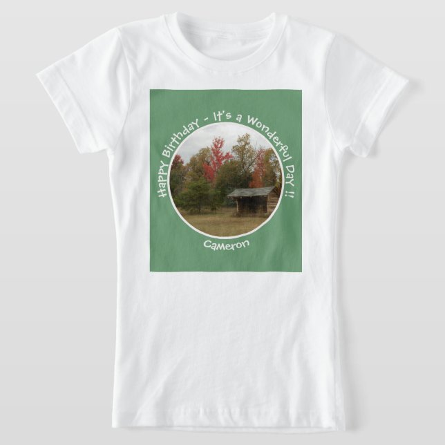 Adirondack Lean-to in Autumn Birthday Party Items T-Shirt (Laydown)