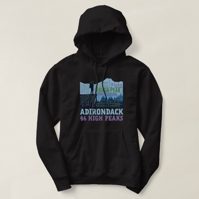 Adirondack Mountains 46 High Peaks List Word Cloud Hoodie (Design Front)