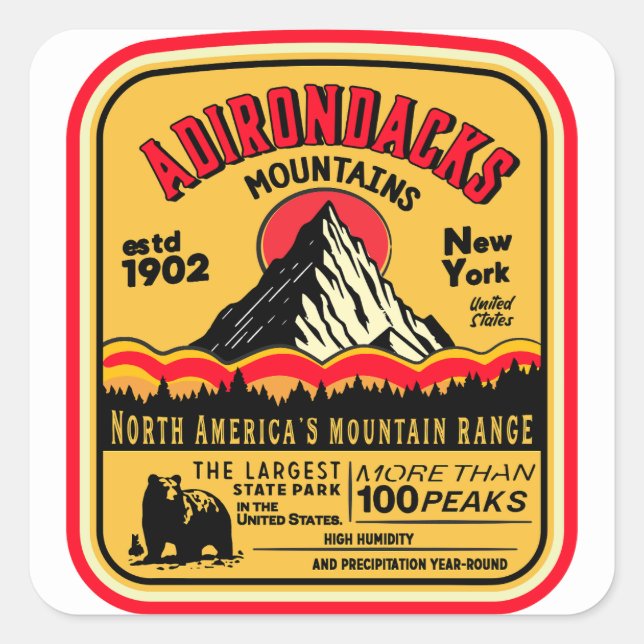 Adirondack Mountains (ADK) Aged Look Square Sticker (Front)