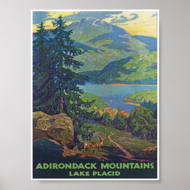 Adirondack Mountains, Lake Placid Vintage Travel Poster (Front)