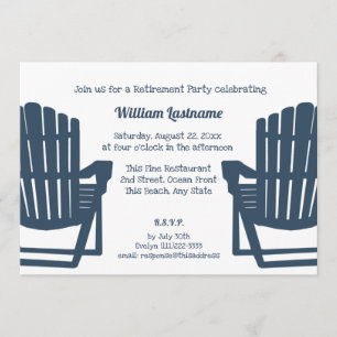 Adirondack Navy Blue Beach Chairs Retirement Party Invitation