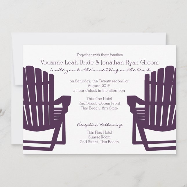 Adirondack Purple Beach Chairs Wedding Invitation (Front)