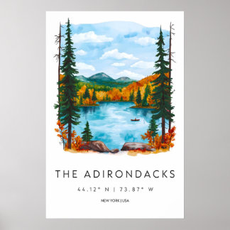 Adirondacks Watercolor Vintage Travel Poster Ski