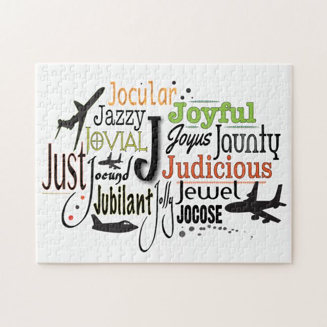 Adjective Word Cloud beginning with letter J Jigsaw Puzzle (Horizontal)