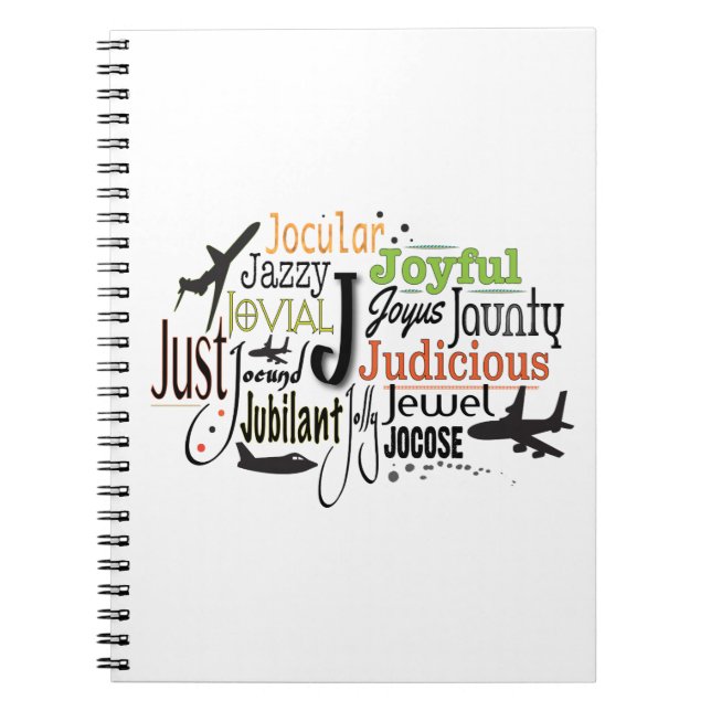 Adjective Word Cloud beginning with letter J Spiral Notebook (Front)