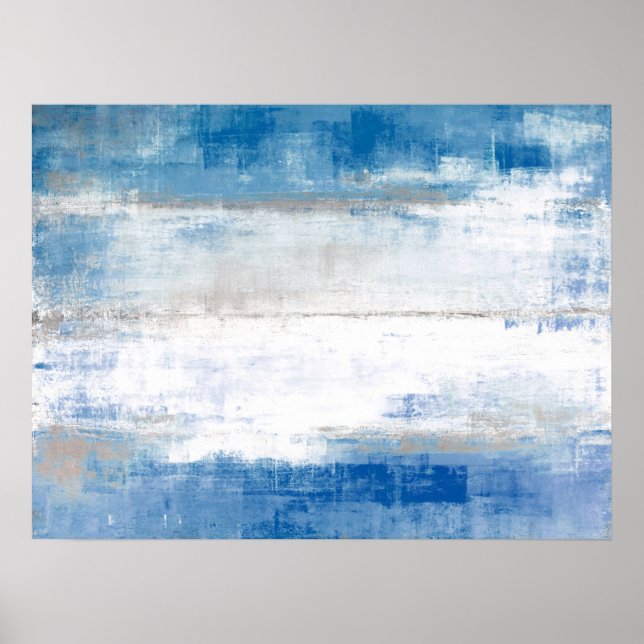 'Adjust' Blue and Grey Abstract Art Poster (Front)