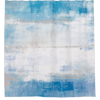 'Adjust' Blue and Grey Abstract Art Shower Curtain