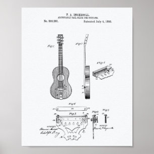 Adjustable Guitars 1893 Patent Art White Paper Poster