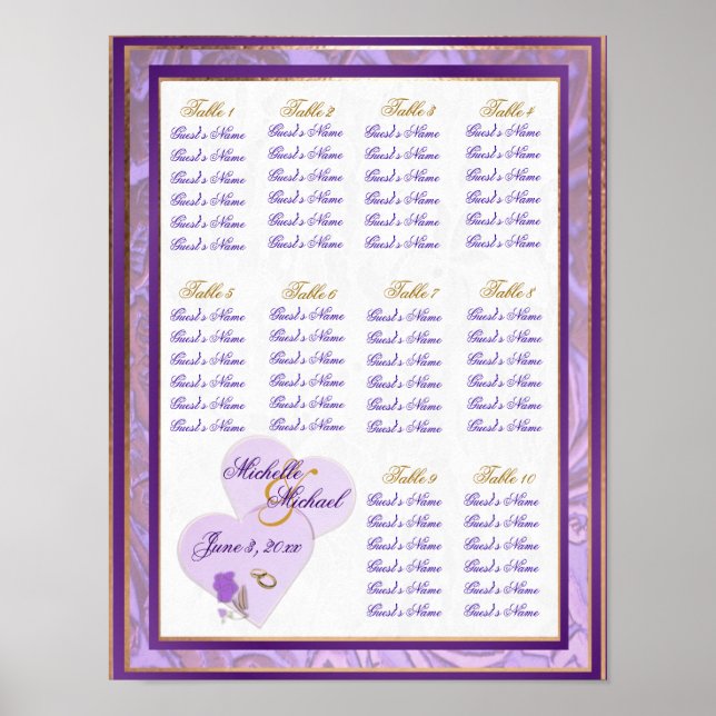 Adjustable Size Lavender and Purple Seating Chart (Front)