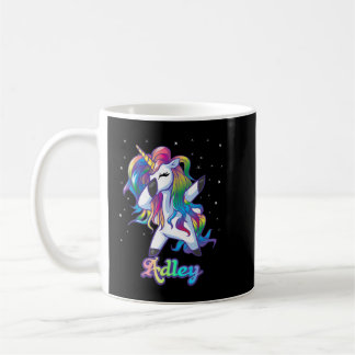 ADLEY Name Personalised Custom Rainbow Unicorn Dab Coffee Mug