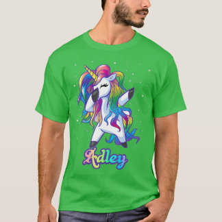 ADLEY Name Personalised Custom Rainbow Unicorn Dab T-Shirt