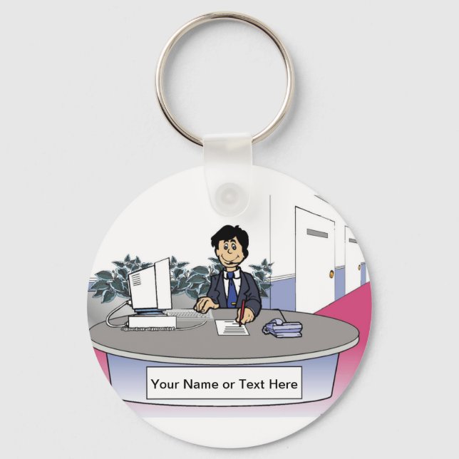 Admin Asst, Receptionist - Male Cartoon Key Ring (Front)