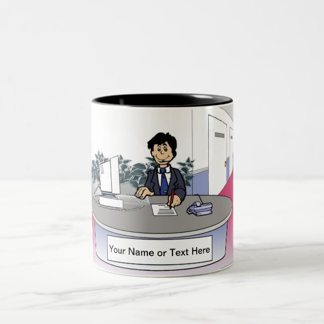 Admin Asst, Receptionist - Male Cartoon Two-Tone Coffee Mug (Center)