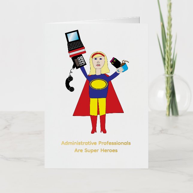 Administrative Professional Super Hero Blonde Funn Foil Greeting Card (Front)