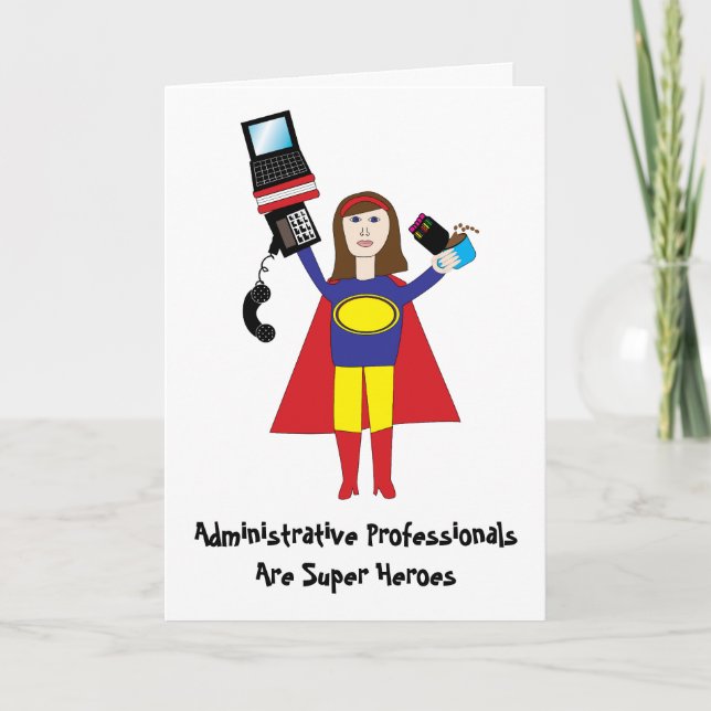 Administrative Professional Super Hero (Brunette)  Card (Front)