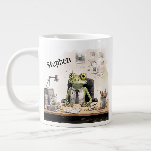 Administrative Professional's Day Custom Name Frog Large Coffee Mug (Left)
