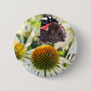 Admiral Butterfly on Flower 6 Cm Round Badge