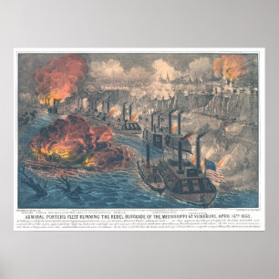 Admiral Porters Fleet Running the Rebel Blockade Poster