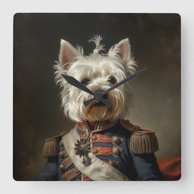 Admiral West Highland Terrier Square Wall Clock (Front)
