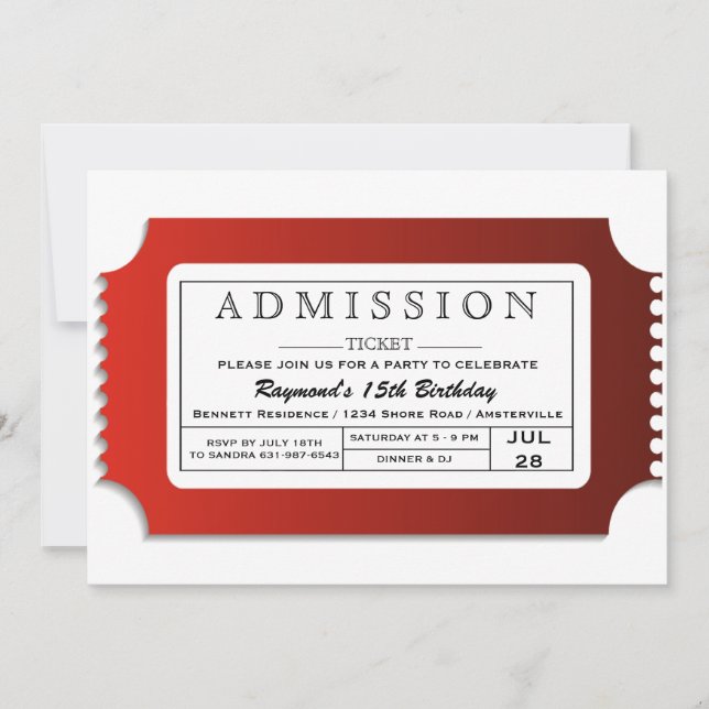 Admission Ticket to Party Invitation (Front)