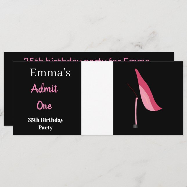 Admission Ticket Womans Elegant Black Birthday Invitation (Front/Back)