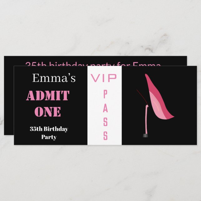 Admission Ticket Womans Elegant Black Pink Invitation (Front/Back)