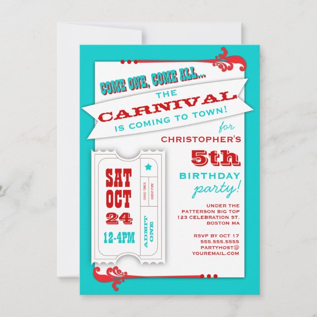 Admit One Carnival Birthday Party Invitation (Front)