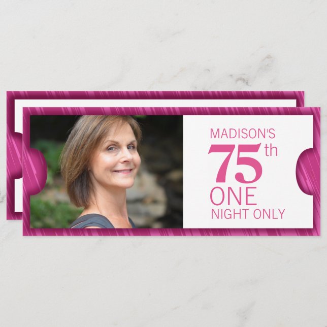 Admit one VIP 75th birthday party pink white Invitation (Front/Back)