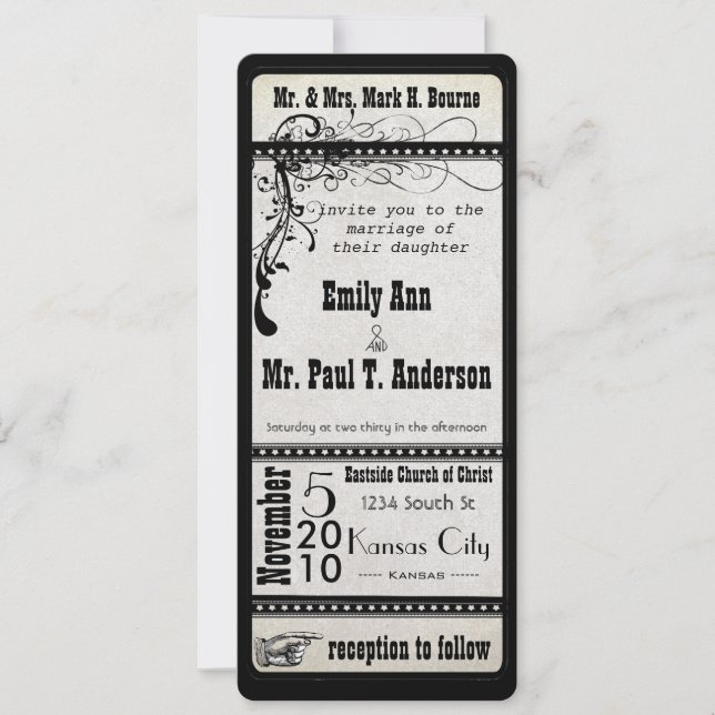 Admit Two Vintage Showbill Wedding Invitaions Invitation (Front)
