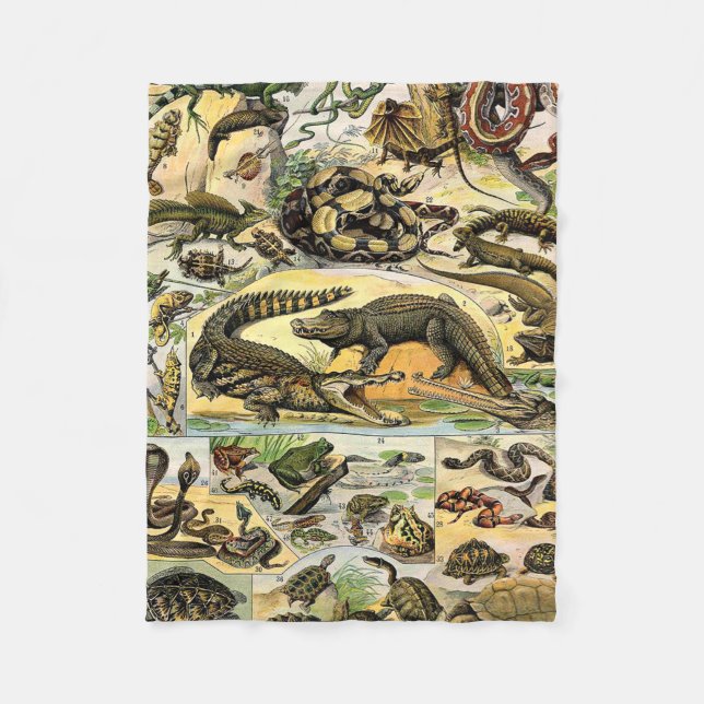 Adolphe Millot Reptiles 1 Fleece Blanket (Front)