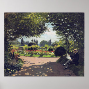 Adolphe Monet Reading in the Garden, 1866 Poster