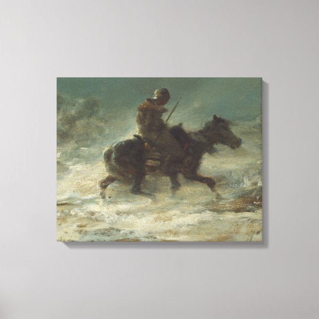 Adolphe Schreyer - Man with Lance Riding through Canvas Print (Front)