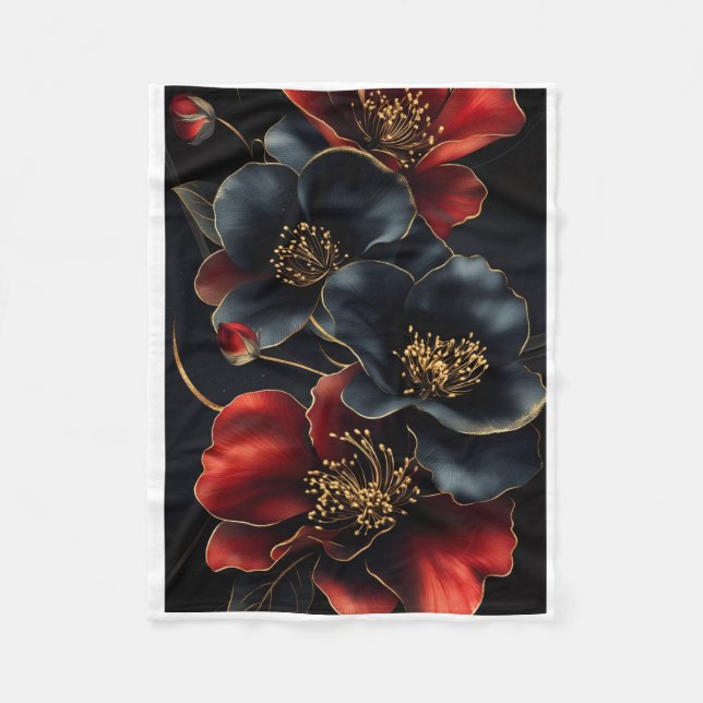 ADOM Dark Floral Gold Accents Blanket (Front)