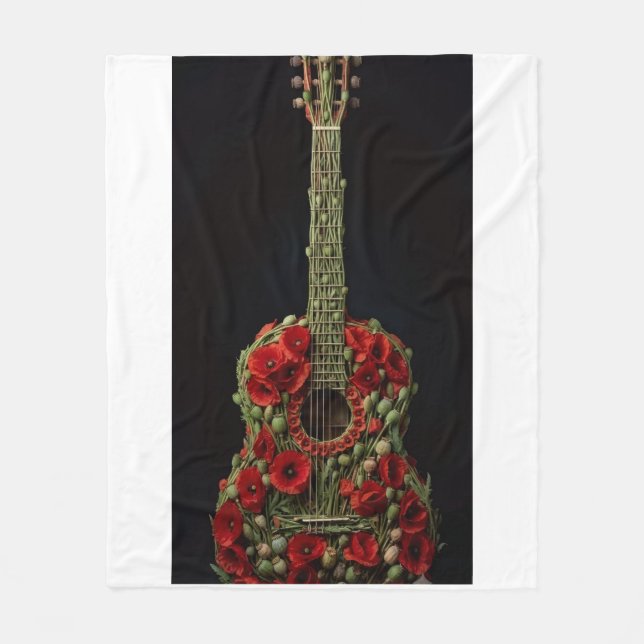 ADOM Floral Guitar Art Fleece Blanket (Front)